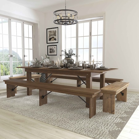 Flash Furniture Rectangle Antique Farm Table , 40"; 96", 40-1/4" W 30"; 17-3/4" H,  XA-FARM-5-GG